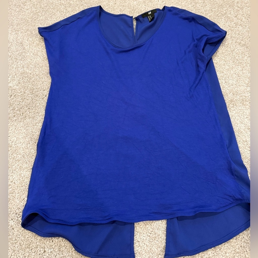 H&M Royal Blue Short Sleeve Crewneck Blouse size XS